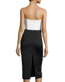 Satin Two-Tone Sweetheart Sheath Dress, Ivory