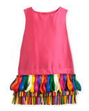 Ida Sleeveless Taffeta Shift Dress w/ Balloons, Fuchsia, Size 2-4