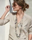 Long Pearly Bead & Crystal Spike Necklace
