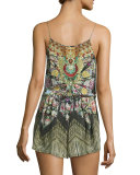 Shoestring-Strap Embellished Romper, Black/Multi