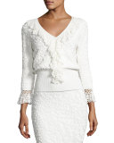 Crochet-Trim Soutache-Embroidered Top, White