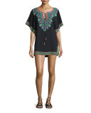 Dashiki Printed Lace-Up Tunic Coverup