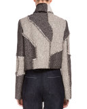 Button-Front Patchwork Cropped Jacket, White/Black/Combo