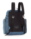 Utilitarian Denim Backpack, Blue