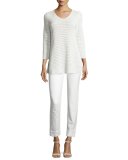 Perforated V-Neck Tunic, White