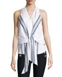Sleeveless Poplin Wrap Top, Soft White