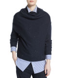 Long-Sleeve Paillette Cowl-Neck Sweater, Navy