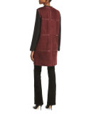 Celeste Long Leather-Trimmed Shearling Fur Vest, Cabernet/Black
