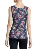 Superfine Floral-Print Cashmere Tank