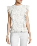 Zania Floral Guipure Lace Ruffle-Trim Top