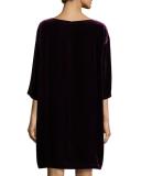 3/4-Sleeve Velvet Shift Dress