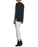 Verity Two-Tone Cashmere Pullover Sweater, Ivory