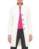 Faux-Leather Collar Long Coat, Cream/Black