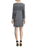 Long-Sleeve Fringe Jersey Dress, Gray
