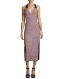 Houndstooth Sleeveless Midi Dress, Red/Black/White