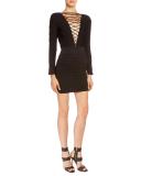 Laced-Front Bandage Mini Dress, Black