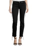 Suki Lace-Up Mid-Rise Skinny Ankle Jeans, Black