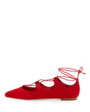 Ambra Suede Lace-Up Ballerina Flat, Poppy