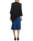 Sheer Hemp-Blend Shadow Plaid Poncho, Black, Plus Size