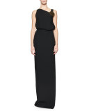 Sleeveless Blouson Side-Slit Gown, Black