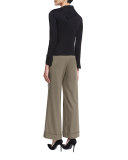 Pleated-Front Wide-Leg Pants, Mud
