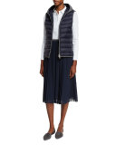 Pleated Plisse Knee-Length Skirt, Navy