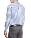Plaid Long-Sleeve Sport Shirt, Blue