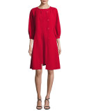Sleeveless Double-Wool Crepe Dress, Red