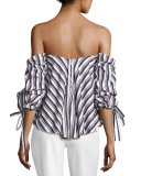 Gabriella Off-the-Shoulder Striped Top, Black/White