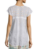 Cap-Sleeve Empire Crochet & Eyelet Blouse