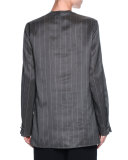 Striped V-Neck Silk Tunic, Gray