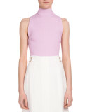 Sleeveless Turtleneck Lace Up-Back Sweater, Pink Violet