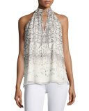 The New Morrison Snakeskin-Print Sleeveless Top, Natural/Gray