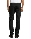 Slashed Straight-Leg Denim Jeans, Black