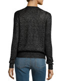 Dominique Cable-Knit V-Neck Sweater, Black Metallic