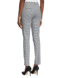 Samantha Gingham-Print Skinny Pants, Black/White