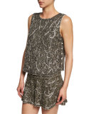 Marisa Beaded Silk Tank, Gunmetal