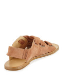 Elda Suede Lace-Up Flat Sandal, Macaroon