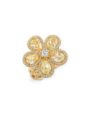 18K Gold Flower Ring with Fancy Intense Yellow Diamonds, Size 7.75