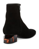 Kelly Suede Tilt-Heel Bootie, Black