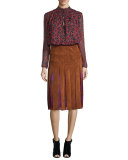 Aleni Silk Ruffle-Neck Blouse, Montage Mini Rubiate