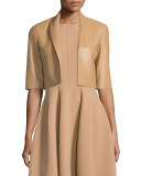 Half-Sleeve Cropped Leather Jacket, Suntan