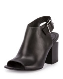 Nadia Leather Open-Toe Bootie, Black