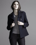 Rockstud-Trim Double-Breasted Peacoat, Navy