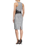 Sleeveless Embellished Cocktail Dress, Silver/Pewter/Black