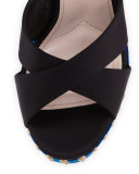 Velvet Jeweled-Strap Sandal, Nero/Cobalto