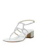 Crystal T-Strap 40mm Sandal, White