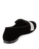 Dalila Crystal-Band Velvet Smoking Slipper, Nero