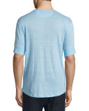Short-Sleeve Linen Henley T-Shirt, Aquamarine