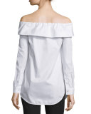 Off-the-Shoulder Poplin Top, White